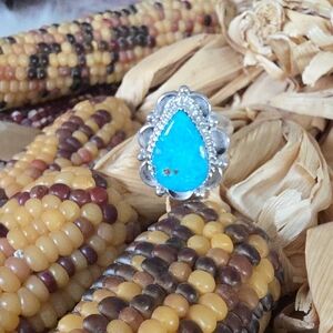 Pretty NWOT Native American Navajo Turquoise & Sterling Adjustable Ring 🩶🎁🩵